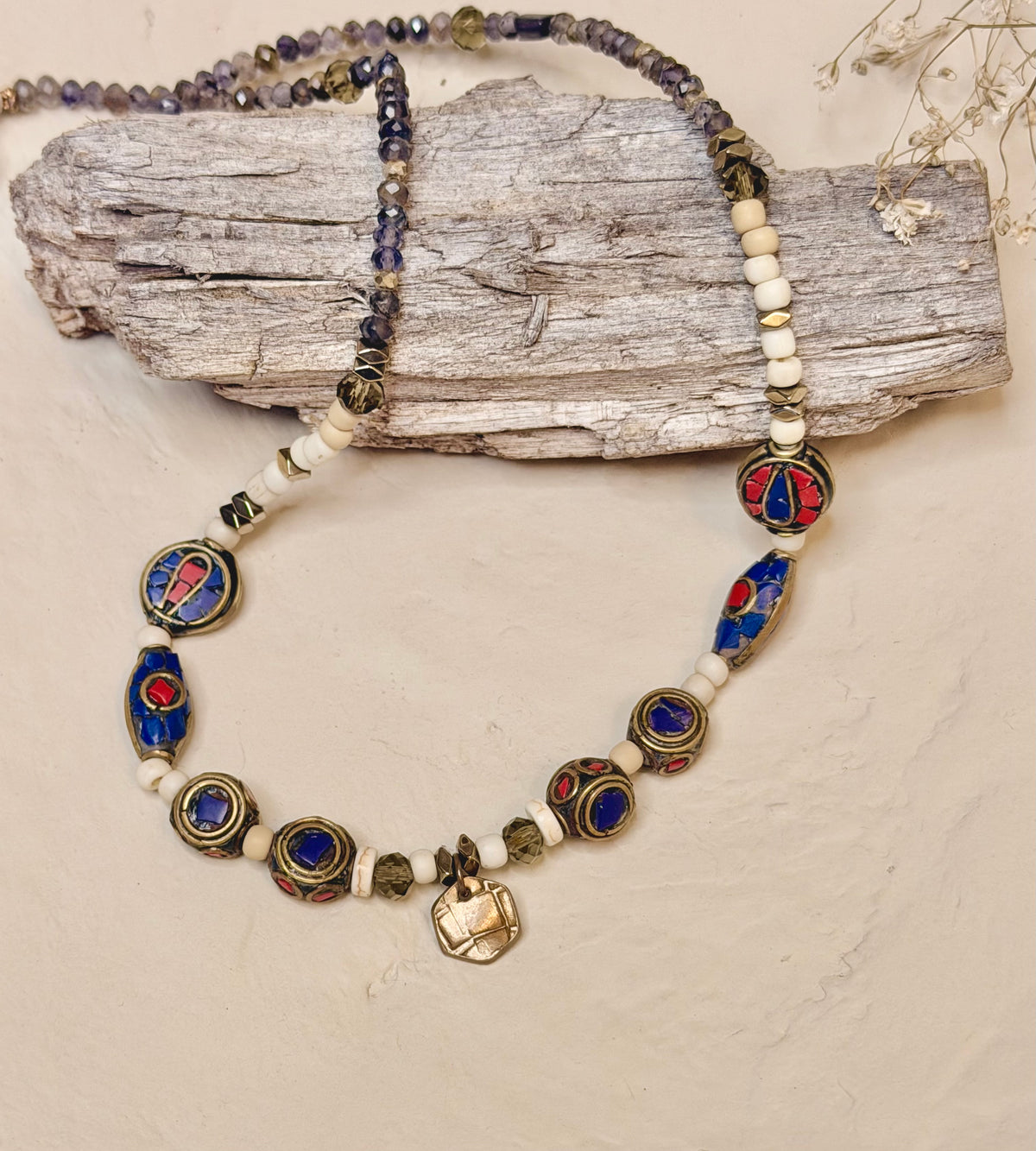 Tibetan and Lapis Boho Beaded Necklace