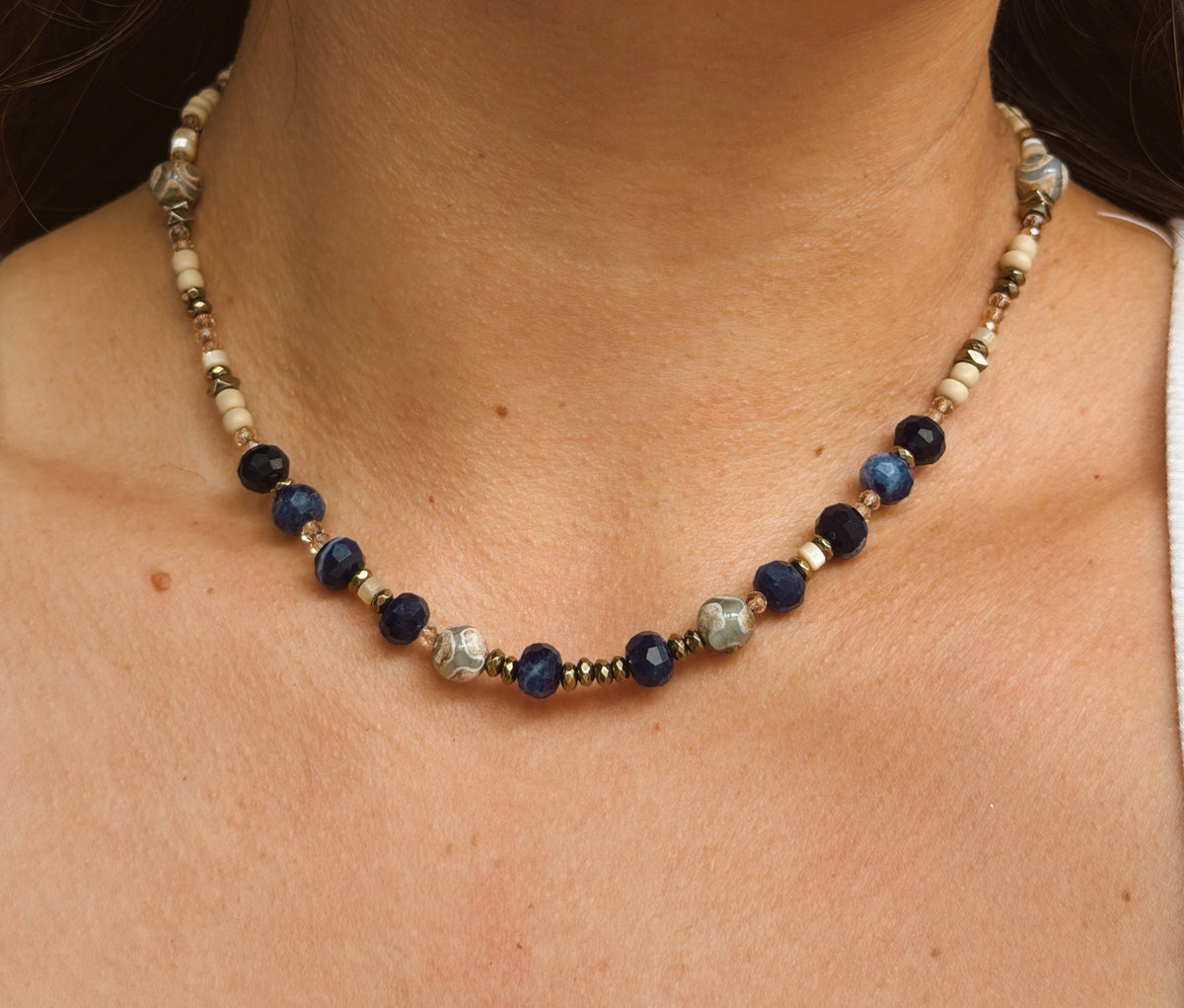 Boho Beaded Lapis Necklace