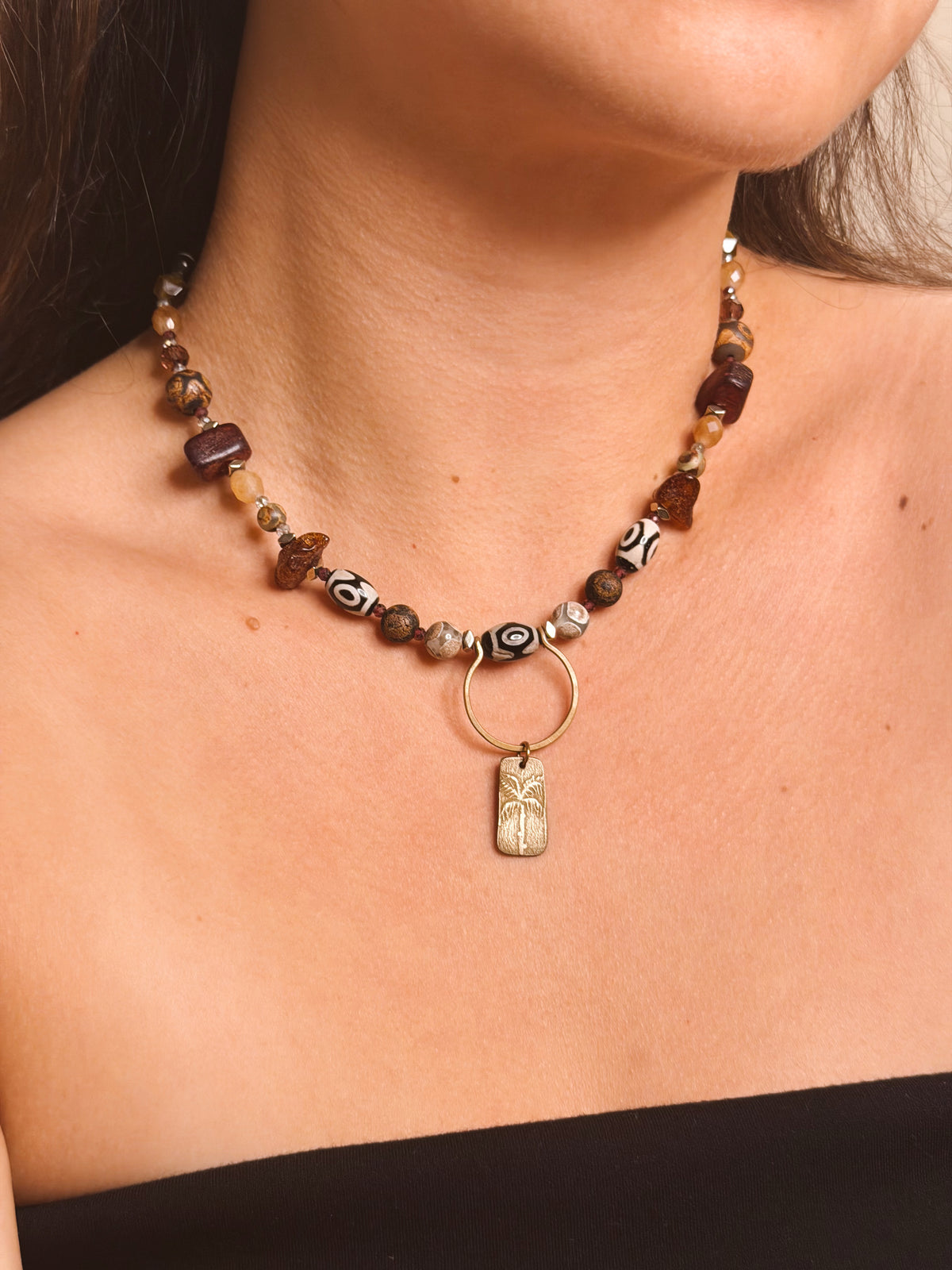 Sunstone Boho Beaded necklace