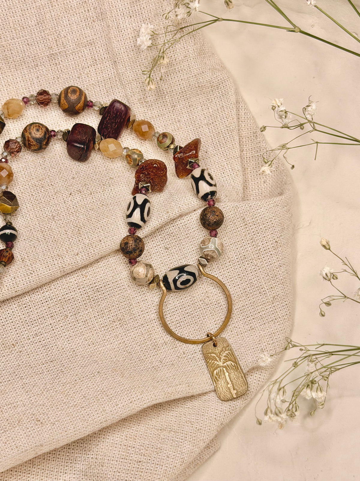 Sunstone Boho Beaded necklace