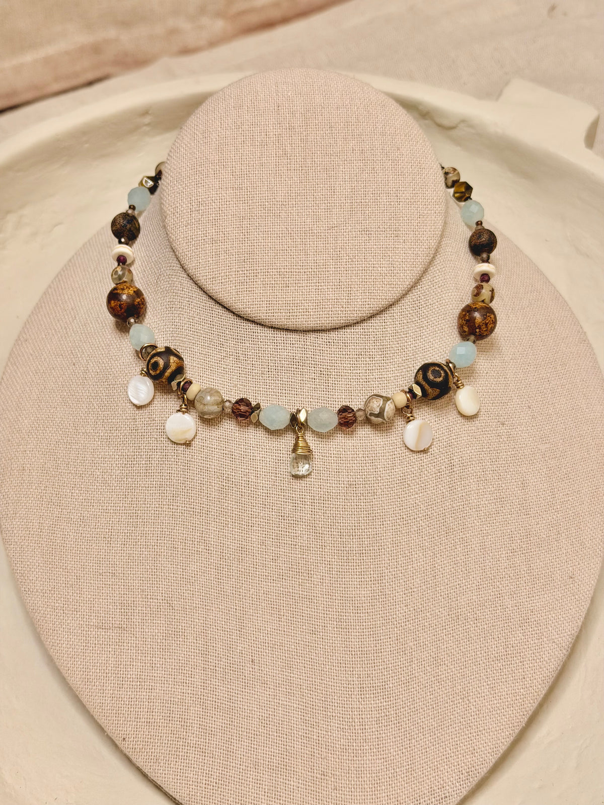 Aquamarine Boho Beaded Necklace