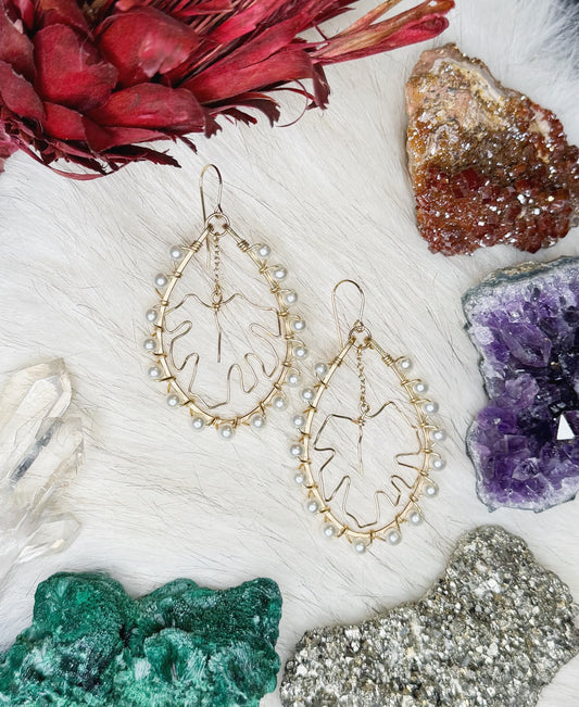 Pearl Monstera Earrings