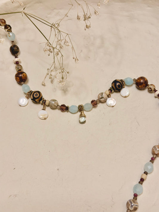 Aquamarine Boho Beaded Necklace