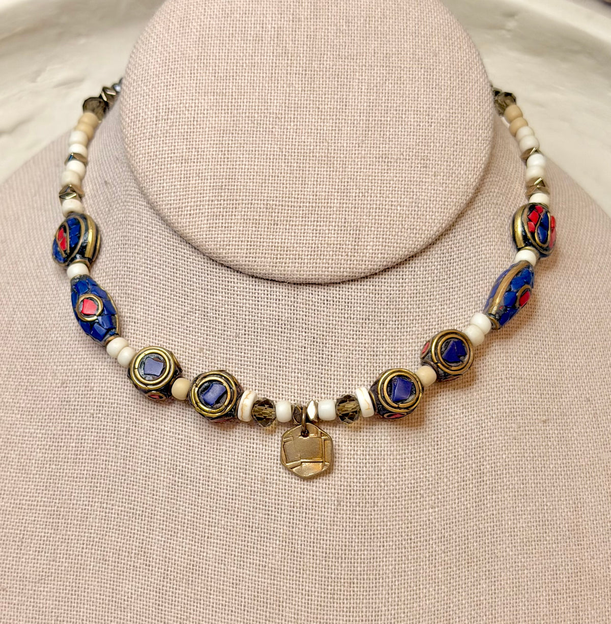 Tibetan and Lapis Boho Beaded Necklace