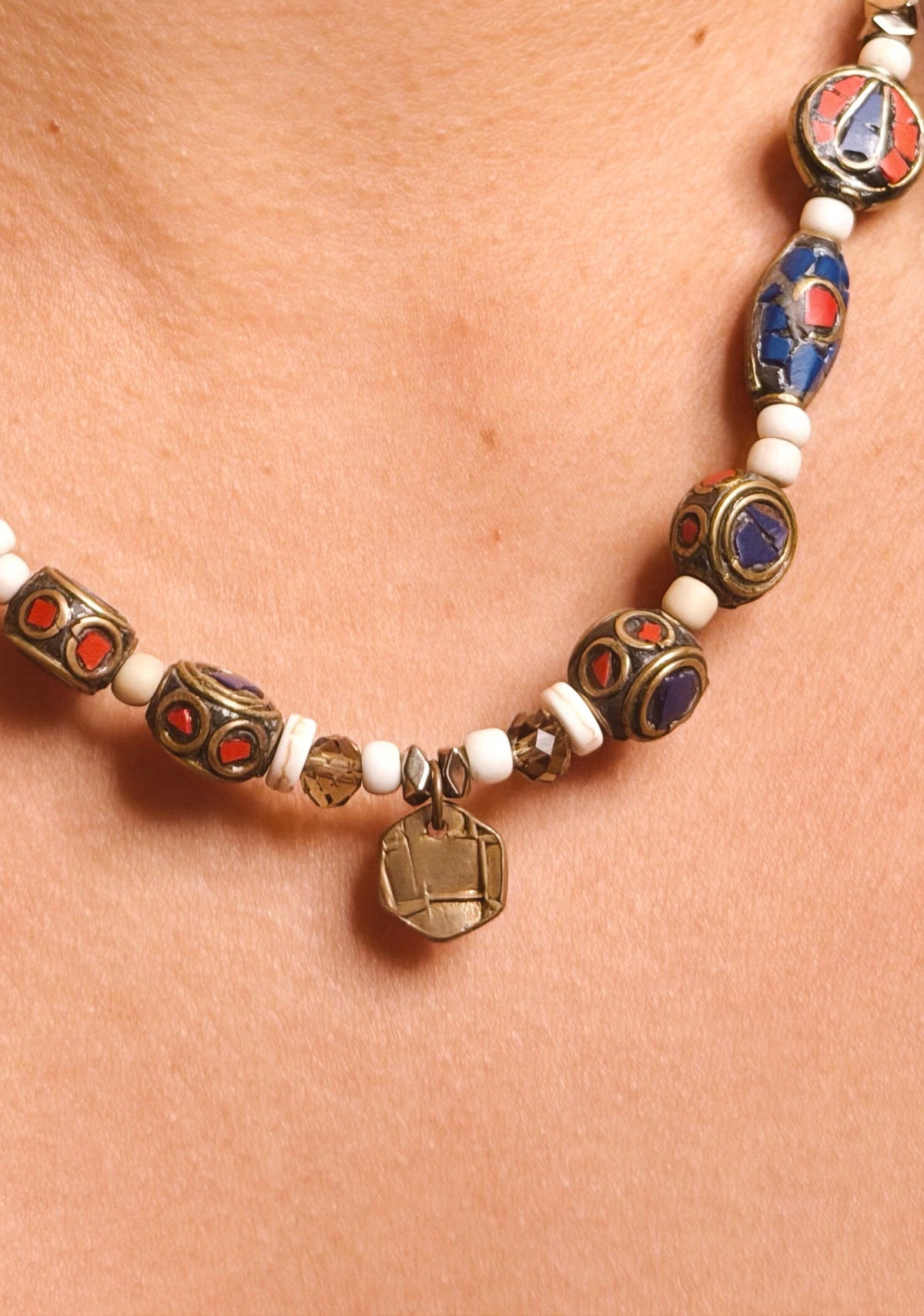 Tibetan and Lapis Boho Beaded Necklace