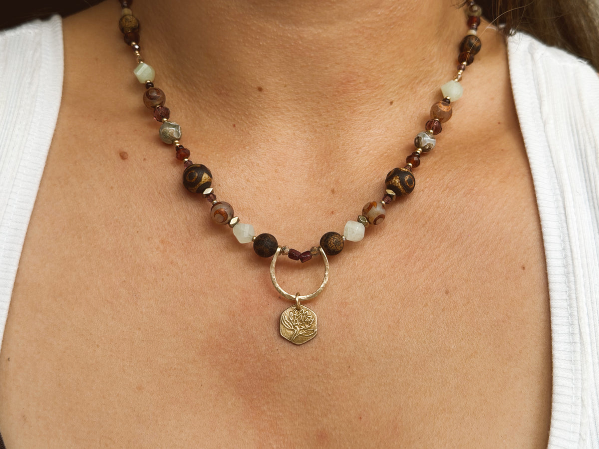 Boho Beaded Protea Necklace
